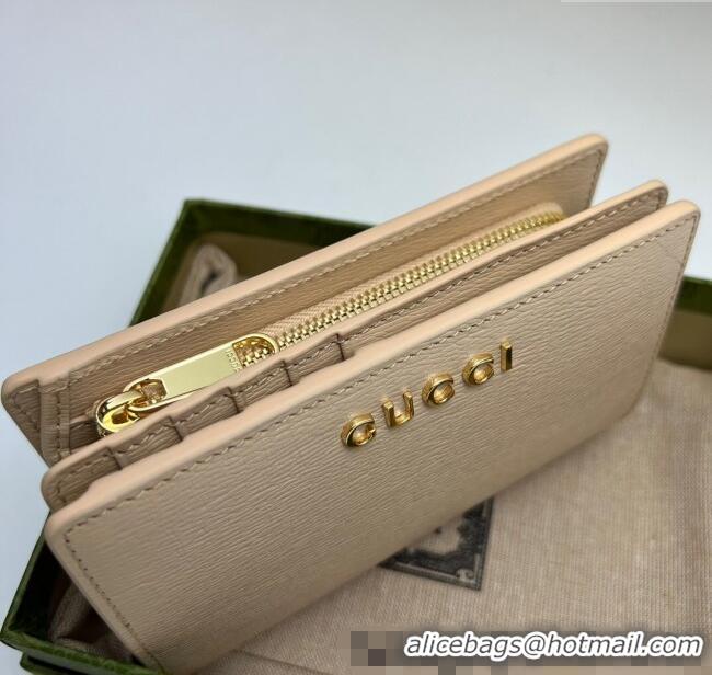 Promotional Gucci Leather Card case wallet with Gucci script 772640 Cream Beige 2025