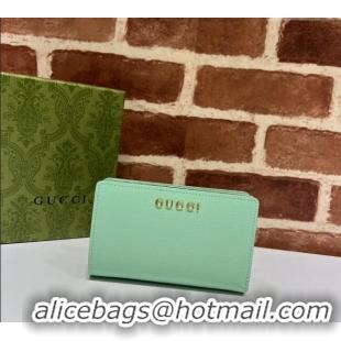 Low Cost Gucci Leather Card case wallet with Gucci script 772640 Light Green 2025