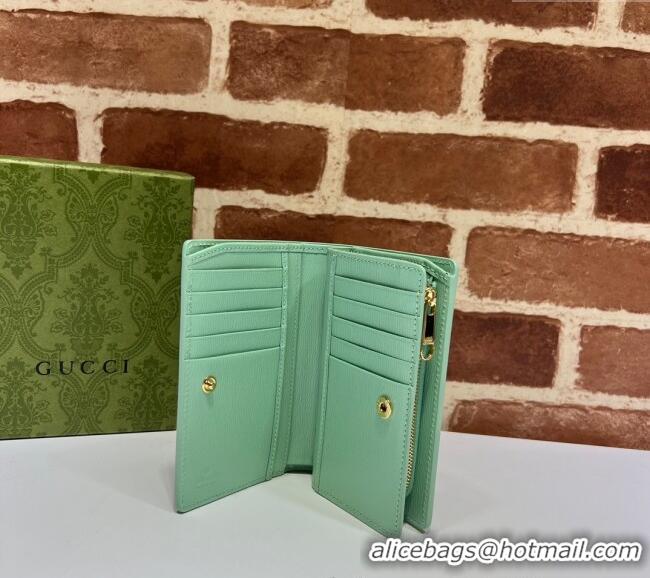 Low Cost Gucci Leather Card case wallet with Gucci script 772640 Light Green 2025