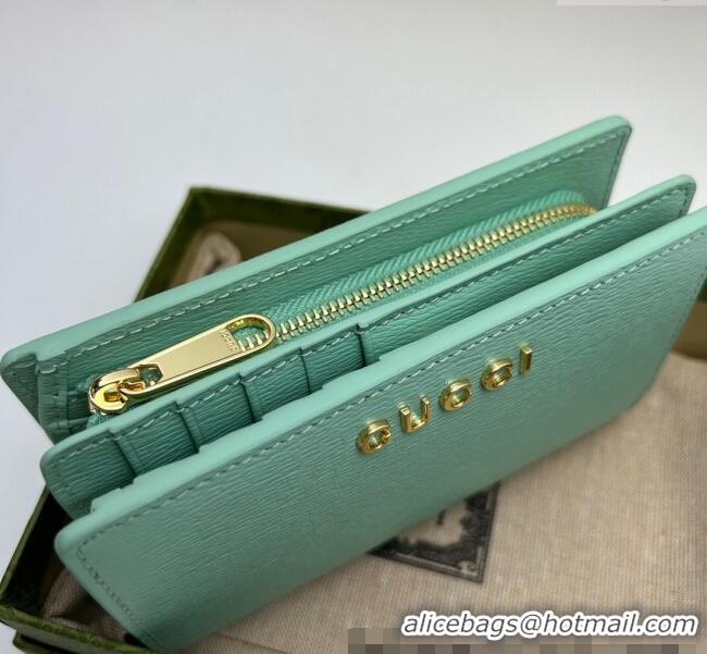 Low Cost Gucci Leather Card case wallet with Gucci script 772640 Light Green 2025