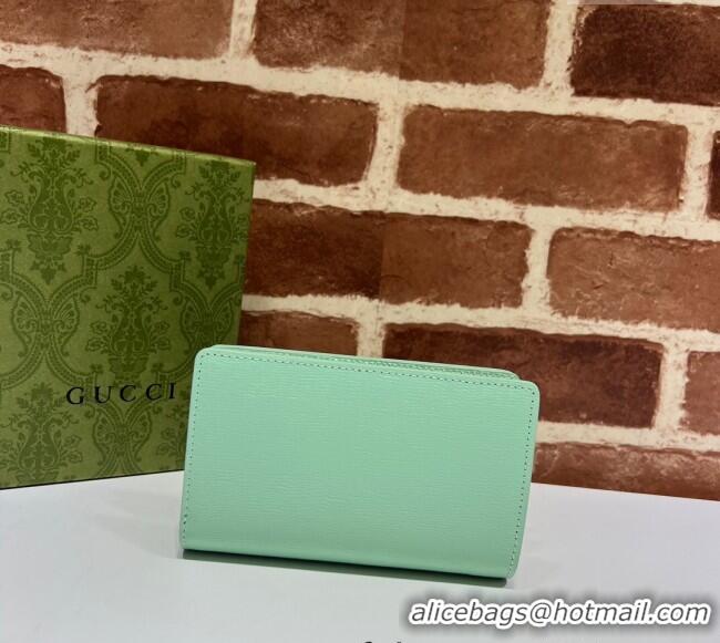 Low Cost Gucci Leather Card case wallet with Gucci script 772640 Light Green 2025