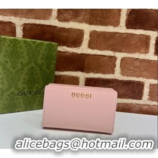 Top Grade Gucci Leather Card case wallet with Gucci script 772640 Light Pink 2025