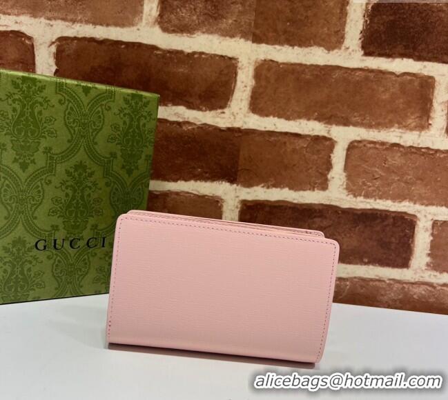 Top Grade Gucci Leather Card case wallet with Gucci script 772640 Light Pink 2025