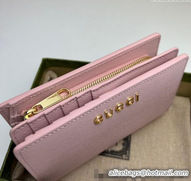 Top Grade Gucci Leather Card case wallet with Gucci script 772640 Light Pink 2025