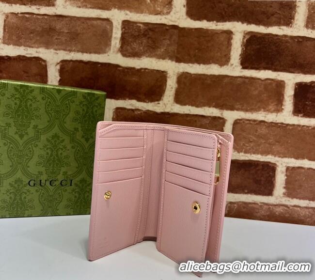 Top Grade Gucci Leather Card case wallet with Gucci script 772640 Light Pink 2025