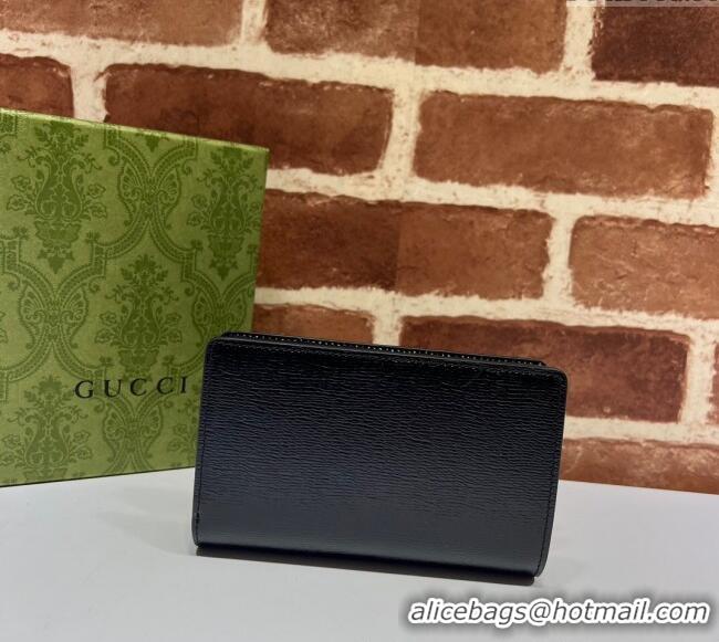 Top Grade Gucci Leather Card case wallet with Gucci script 772640 Black 2025