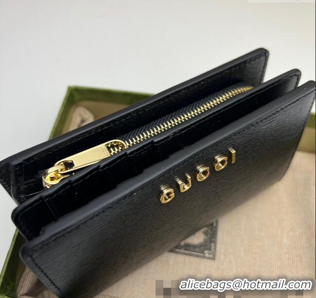 Top Grade Gucci Leather Card case wallet with Gucci script 772640 Black 2025