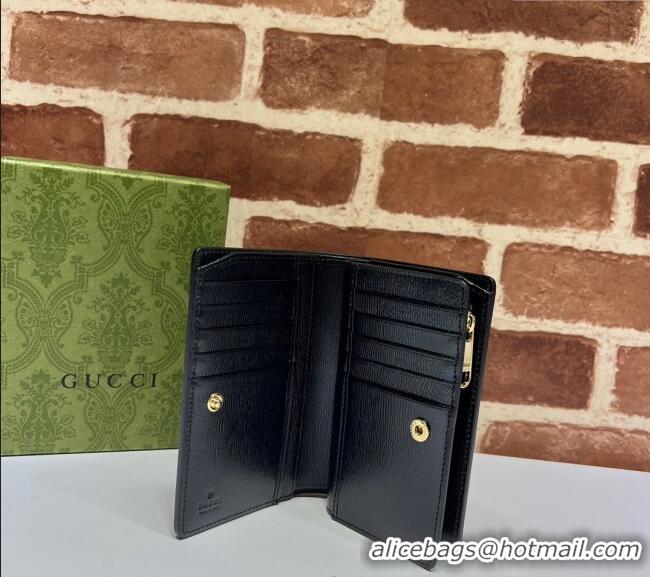Top Grade Gucci Leather Card case wallet with Gucci script 772640 Black 2025