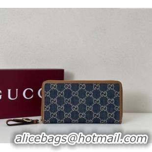 Best Price Gucci GG Denim Emblem Zip Around Wallet 819122 Blue 2025