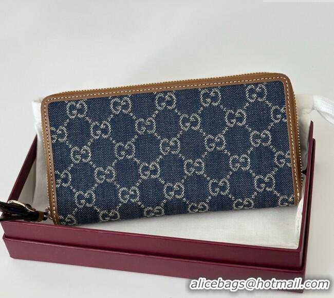 Best Price Gucci GG Denim Emblem Zip Around Wallet 819122 Blue 2025