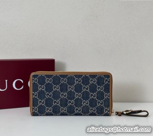 Best Price Gucci GG Denim Emblem Zip Around Wallet 819122 Blue 2025
