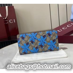 Promotional Gucci GG Canvas Zip Around Wallet with Blue Flower Print 841150 2025