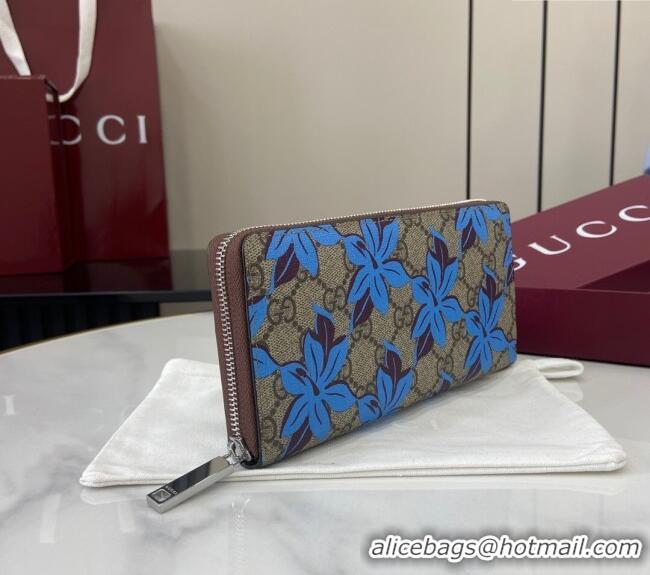 Promotional Gucci GG Canvas Zip Around Wallet with Blue Flower Print 841150 2025