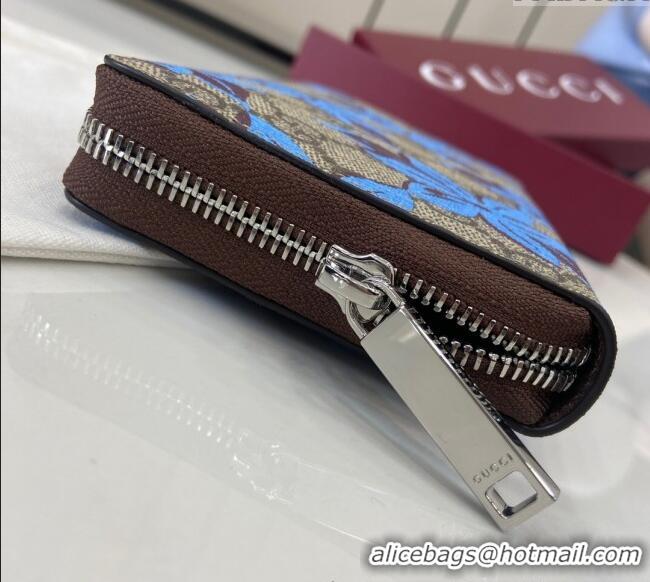 Promotional Gucci GG Canvas Zip Around Wallet with Blue Flower Print 841150 2025