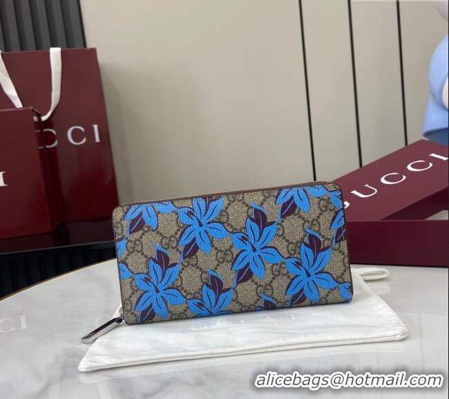 Promotional Gucci GG Canvas Zip Around Wallet with Blue Flower Print 841150 2025