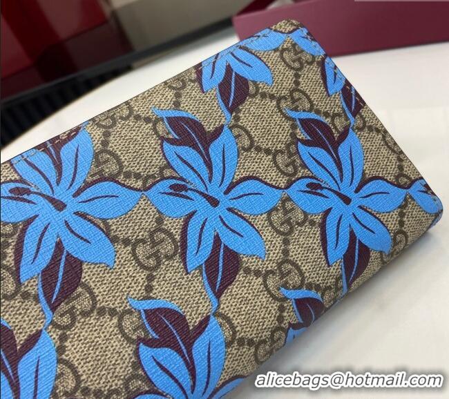 Promotional Gucci GG Canvas Zip Around Wallet with Blue Flower Print 841150 2025