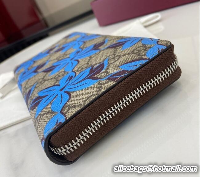 Promotional Gucci GG Canvas Zip Around Wallet with Blue Flower Print 841150 2025
