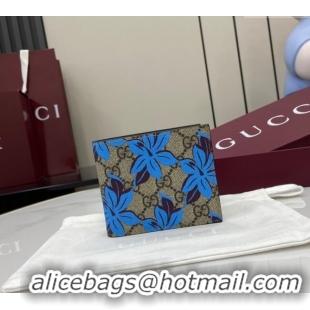 Best Price Gucci Bi-Fold GG Canvas Wallet with Blue Flower Print 841146 2025