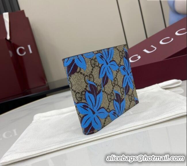 Best Price Gucci Bi-Fold GG Canvas Wallet with Blue Flower Print 841146 2025