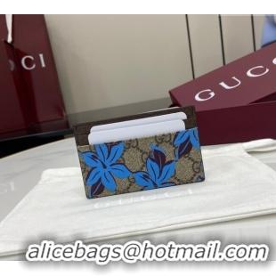 Top Design Gucci GG Canvas Card Case Wallet with Blue Flower Print 841149 2025