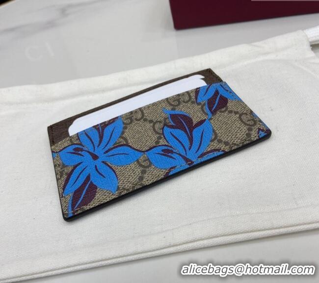 Top Design Gucci GG Canvas Card Case Wallet with Blue Flower Print 841149 2025