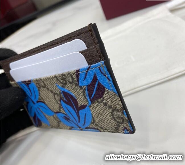 Top Design Gucci GG Canvas Card Case Wallet with Blue Flower Print 841149 2025