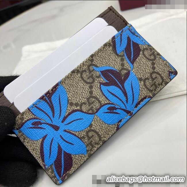 Top Design Gucci GG Canvas Card Case Wallet with Blue Flower Print 841149 2025