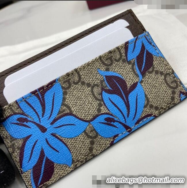 Top Design Gucci GG Canvas Card Case Wallet with Blue Flower Print 841149 2025