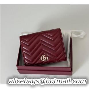 New Cheap Gucci GG Marmont Leather Small Wallet 466492 Ancora Red 2025