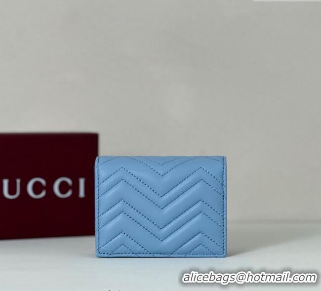 Top Design Gucci GG Marmont Leather Small Wallet 466492 Light Blue 2025