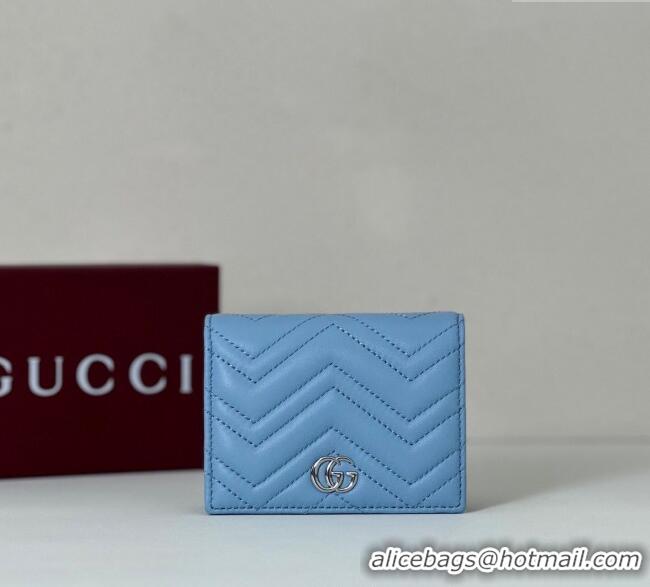Top Design Gucci GG Marmont Leather Small Wallet 466492 Light Blue 2025
