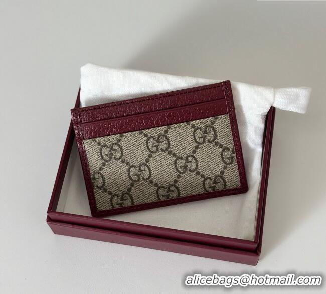 Luxury Classic Gucci Ophidia GG Canvas Card Case Wallet 838486 Beige/Ancora Red 2025
