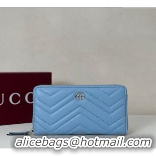 New Product Gucci GG Marmont Leather Zip Around Wallet 837758 Light Blue 2025