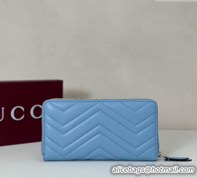 New Product Gucci GG Marmont Leather Zip Around Wallet 837758 Light Blue 2025
