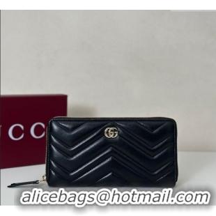 Top Design Gucci GG Marmont Leather Zip Around Wallet 837758 Black 2025