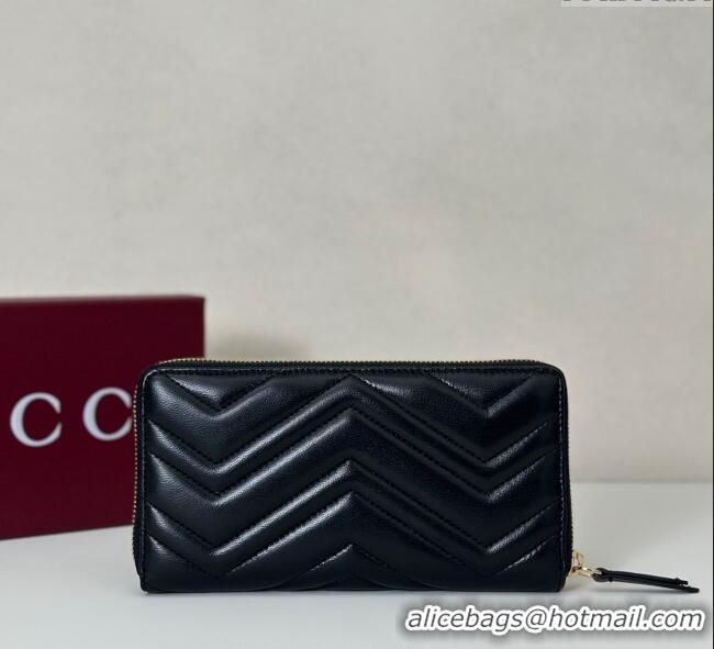 Top Design Gucci GG Marmont Leather Zip Around Wallet 837758 Black 2025