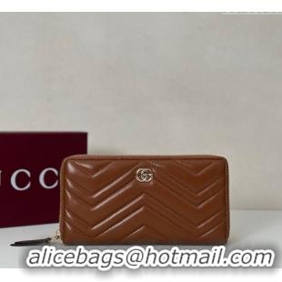 High Quality Gucci GG Marmont Leather zip around wallet 837758 Brown 2025