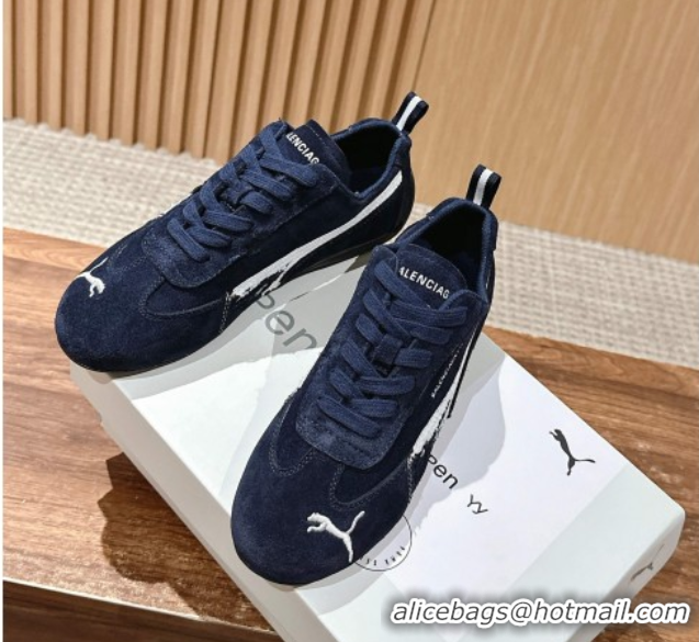 Good Looking Puma x Balenciaga Winter 25 Runway Sneakers in Suede Blue 0604068