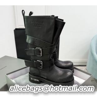 Pretty Style Balenciaga Venom High Boots in Calfskin with Buckle Strap Black 0708112