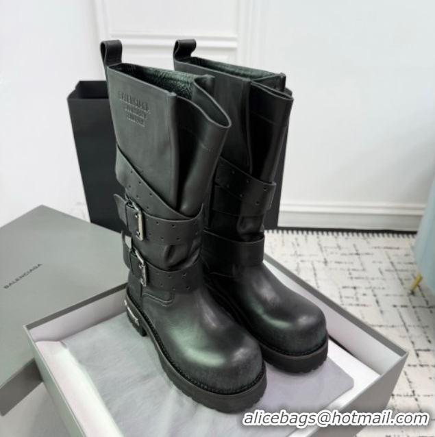 Pretty Style Balenciaga Venom High Boots in Calfskin with Buckle Strap Black 0708112