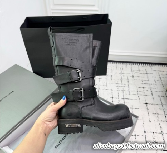 Pretty Style Balenciaga Venom High Boots in Calfskin with Buckle Strap Black 0708112