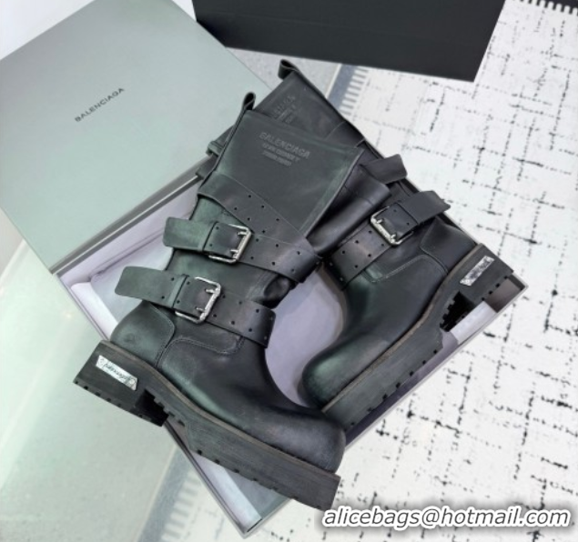 Pretty Style Balenciaga Venom High Boots in Calfskin with Buckle Strap Black 0708112