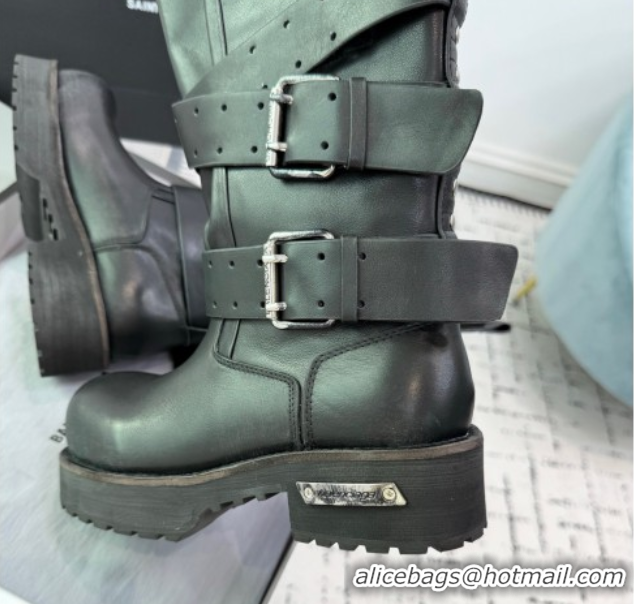 Pretty Style Balenciaga Venom High Boots in Calfskin with Buckle Strap Black 0708112
