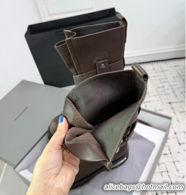 Top Design Balenciaga Venom High Boots in Calfskin with Buckle Strap Brown 0708113