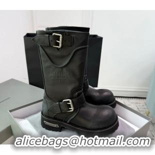 Unique Style Balenciaga Venom Short Boots in Calfskin with Buckle Strap Black 0708114