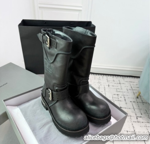 Unique Style Balenciaga Venom Short Boots in Calfskin with Buckle Strap Black 0708114