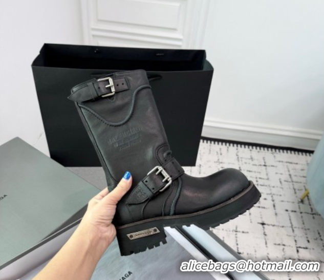 Unique Style Balenciaga Venom Short Boots in Calfskin with Buckle Strap Black 0708114