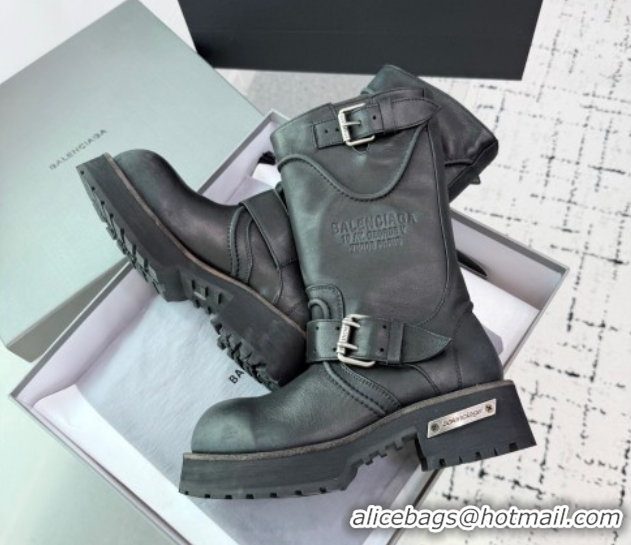 Unique Style Balenciaga Venom Short Boots in Calfskin with Buckle Strap Black 0708114
