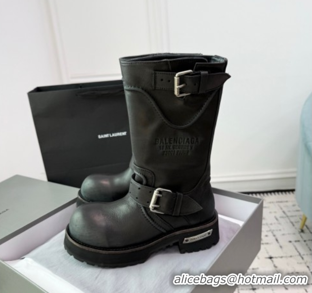 Unique Style Balenciaga Venom Short Boots in Calfskin with Buckle Strap Black 0708114