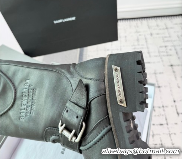 Unique Style Balenciaga Venom Short Boots in Calfskin with Buckle Strap Black 0708114